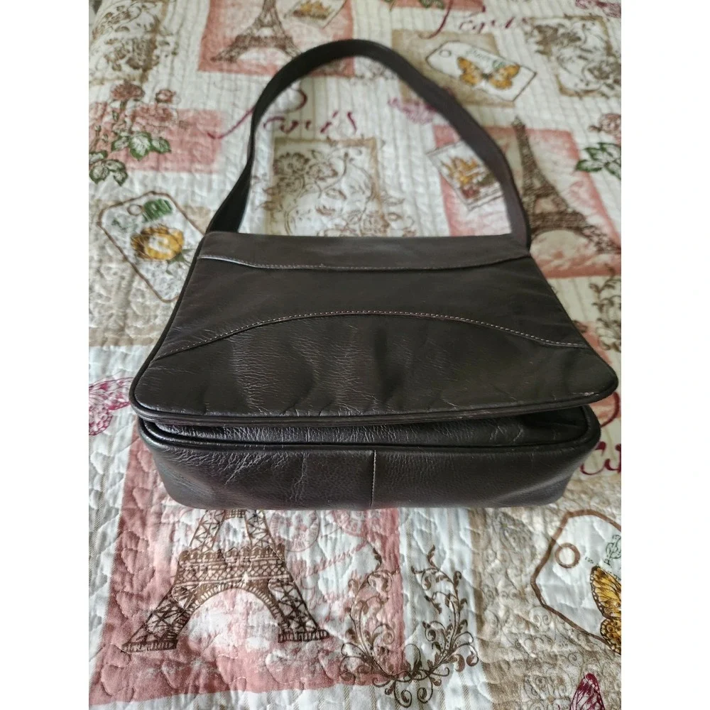 VINTAGE Women's Genuine Leather Handbag Shoulder Bag Brown Made in‎ ITALY